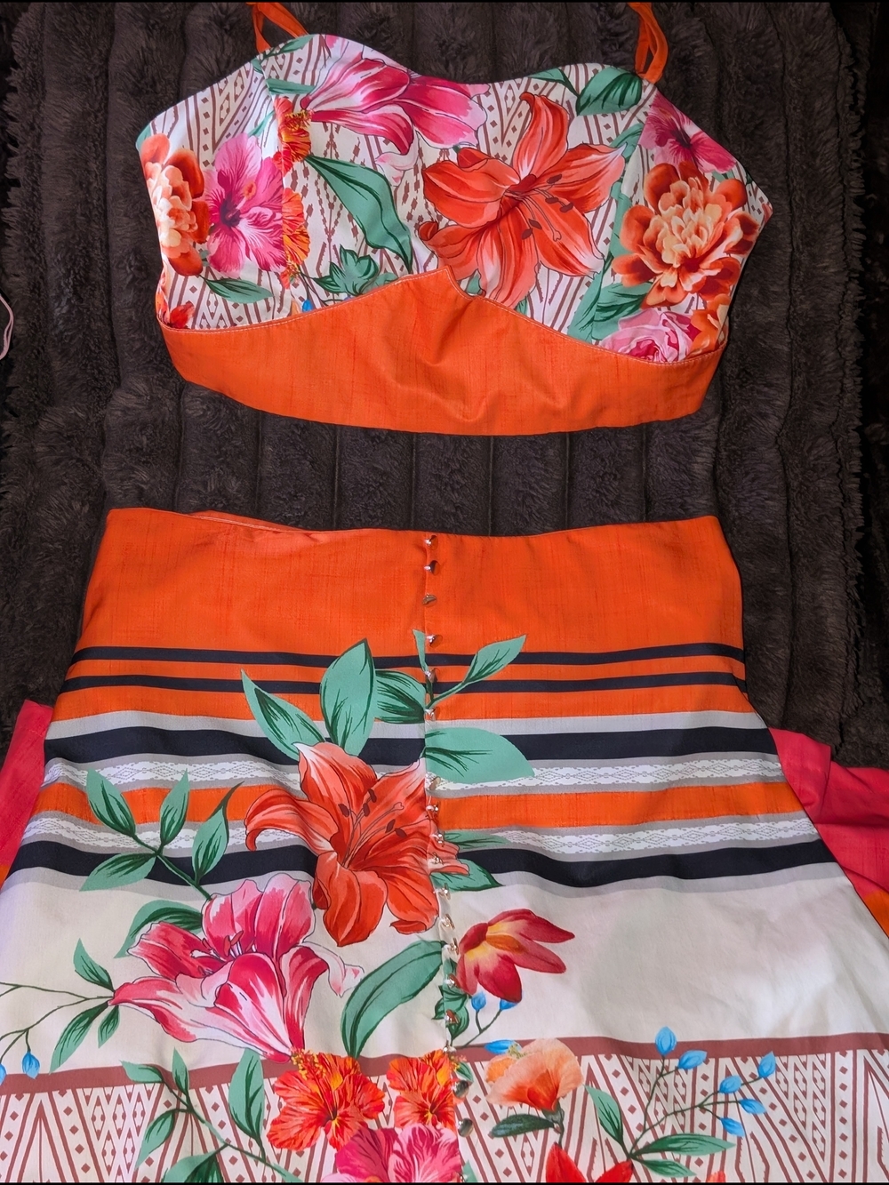 Floral Orange Two-Piece Women’s Dress